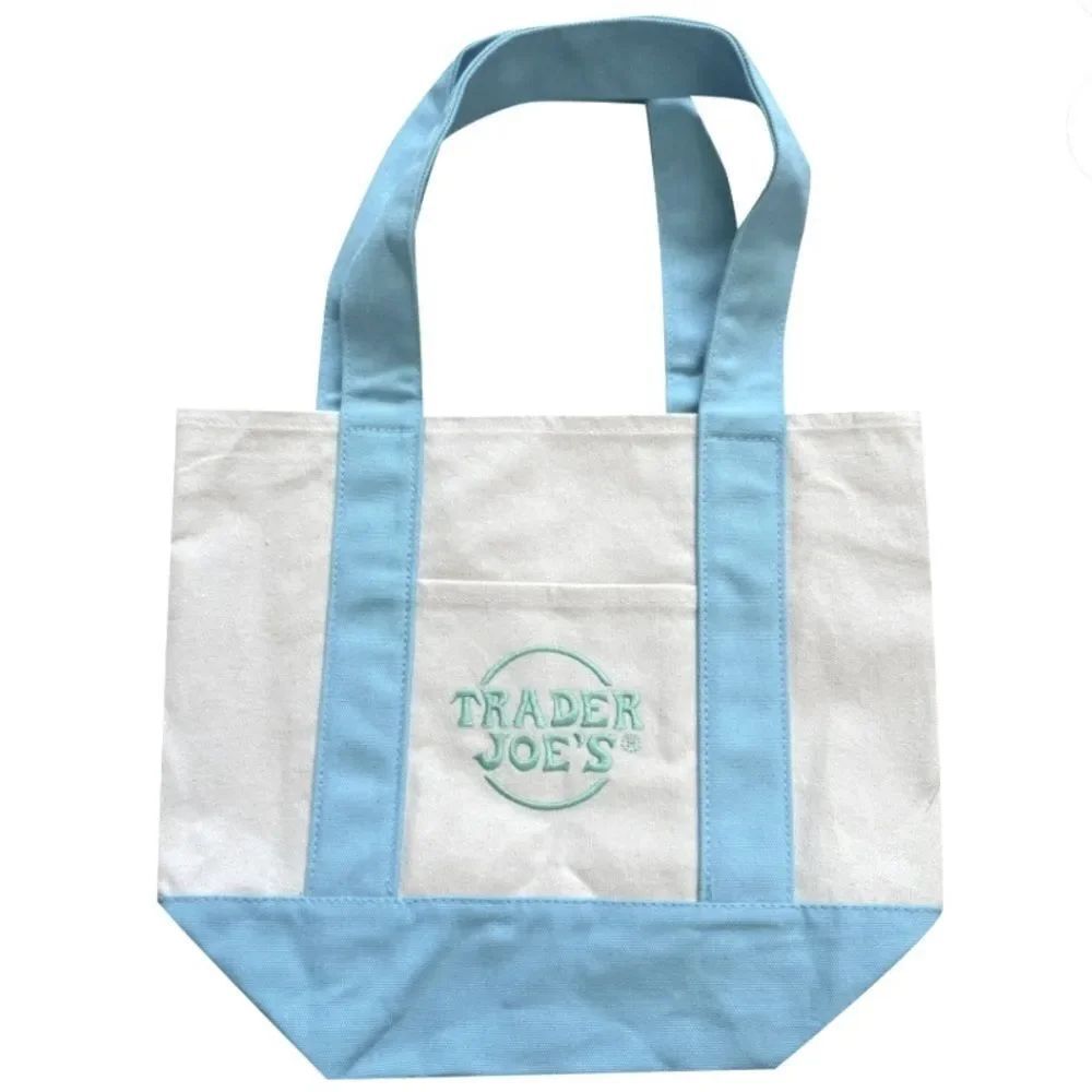 New with tags Trader Joe’s mini pastel tote bags light blue and white